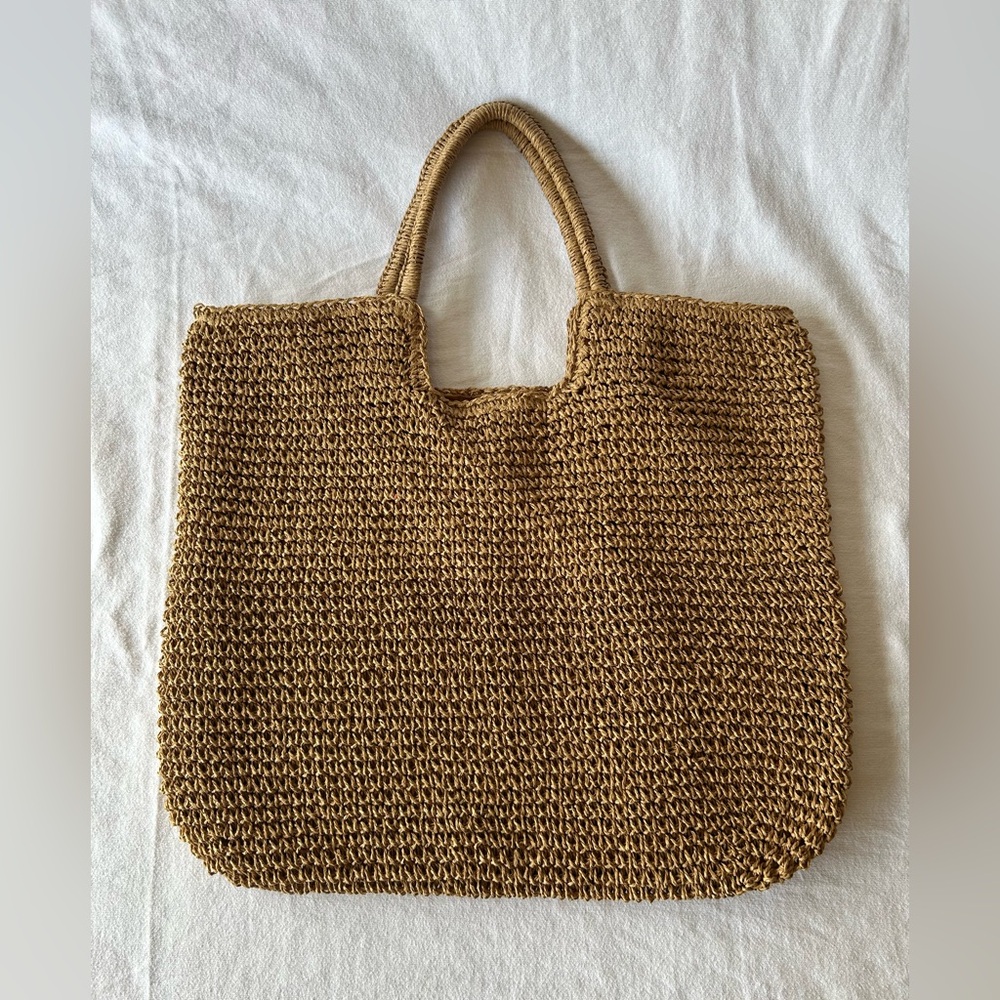 Roxy Woven Straw Tote Bag in Natural Brown